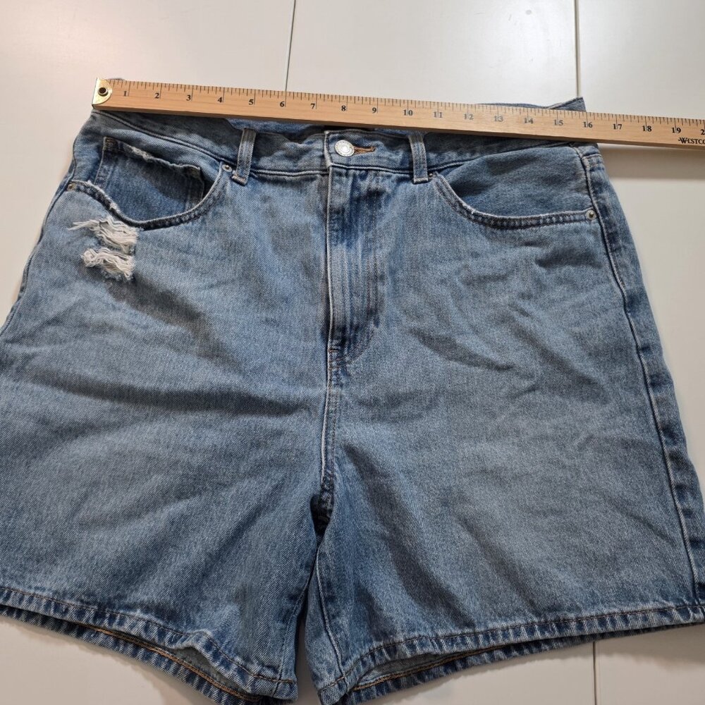 Uniqlo Blue Denim Short Women 32 Cotton Beach Hippie Cottage Casual Zip Fly Boho - Picture 4 of 14